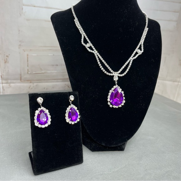 Prom/Special Occasion Necklace and Earrings, Purple - Picture 5 of 12
